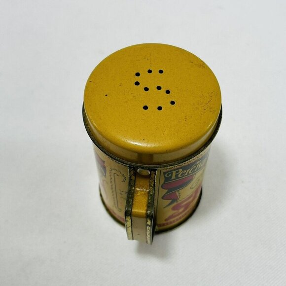 Vintage Percival Duffin Tin Salt Shaker 4” Metal Retro Handle Replacement Yellow - Picture 5 of 12